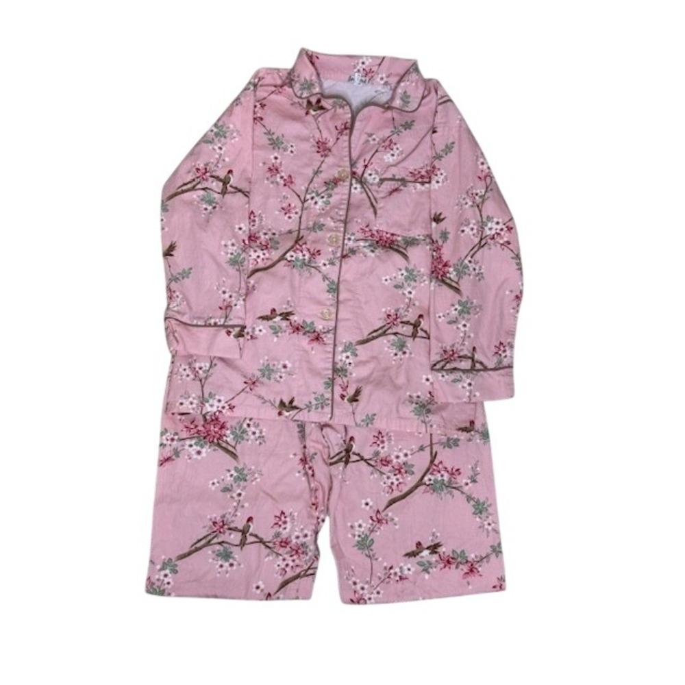 BedHead Pajamas Set Womens Size 1 Pink Excellent Cherry Blossom Bird Print 2pc